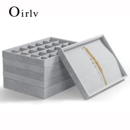 Oirlv 24 Grid Ice Velvet Jewelry Drawer Organizer Tray Stackable Jewelry Tray for Ring Earring Necklace Bracelet Storage Display