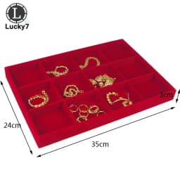 Red Velvet Jewelry Display Tray Jewellery Storage Box Necklace Earrings Pendant Stud Organizer Other Accessories Show Case