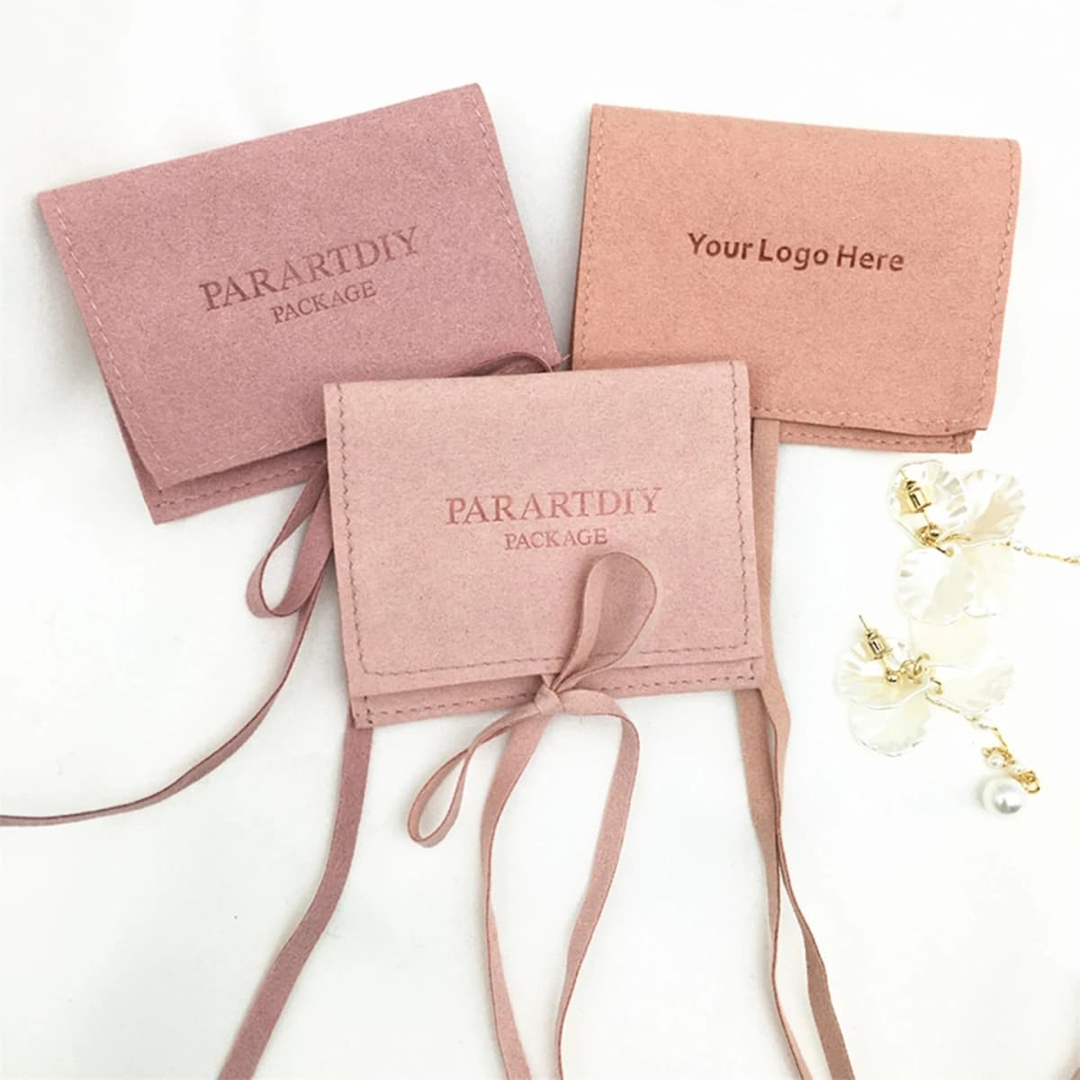 100pcs 8x8cm Customized Logo Microfiber Velvet Jewelry Pouch Small Gift Packaging Organizer Bags Luxury Jewelry Drawstring Bag