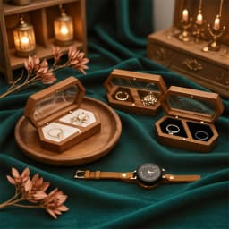 Vintage Hexagon Wooden Ring Box for Men Women Luxury Velvet Lined Jewelry Storage Organizer Engagement Ring Holder Proposal Gift