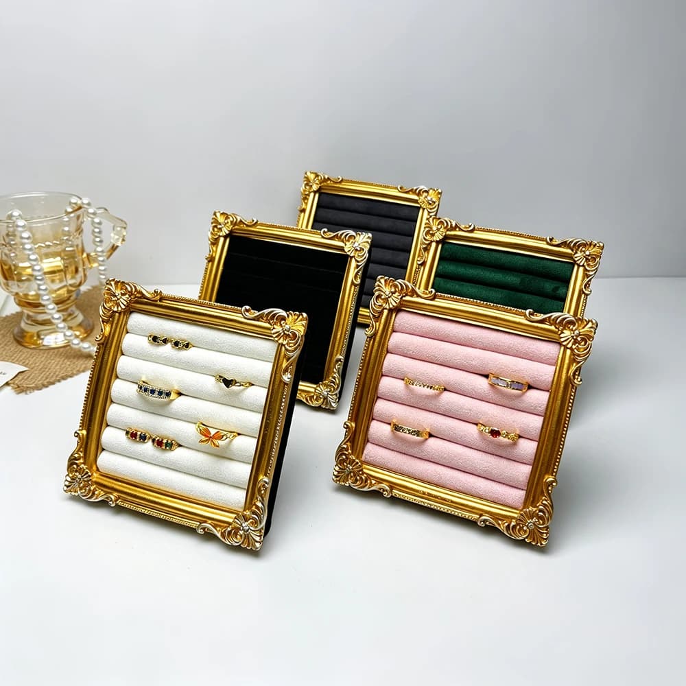 Retro Square Ring Display Stand Jewelry Showcase Tray Wooden Shop Window Decoration Photography Background Props
