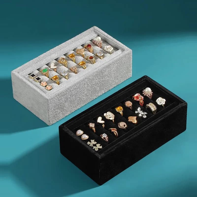 Velvet Stackable Jewelry Display Tray Grid Slot Design Pallet Portable Organizer Rings Earrings Rectangular Drawer Storage Plate