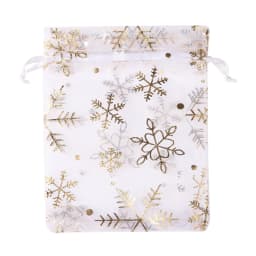 50pcs/lot 7X9 9X12 10X15 13x18cm New Snowflake Print Organza Jewelry Bags Wedding Candy Christmas Gift Packing Pouches