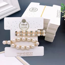 20/50Pcs 8x8cm Hair Clip Display Cards Gold Handmade Fonts Cards Hairpin Tags Hair Jewelry Packaging Cardboard