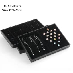 PU Black Velvet Jewelry Tray Jewellery Organizer Storage Box Watch Holder Necklace Ring Earring Pendant Stand Series For woman