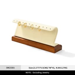 Oirlv Wooden Display Stand Set Beige Velvet Jewelry Ideal for Jeweler & Home Organizer for Necklaces Rings, Earrings, Bracelets