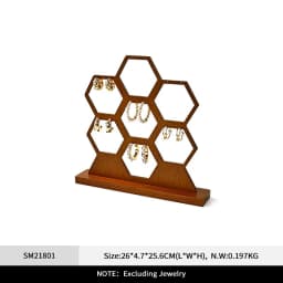 Oirlv Wooden Display Stand Set Beige Velvet Jewelry Ideal for Jeweler & Home Organizer for Necklaces Rings, Earrings, Bracelets