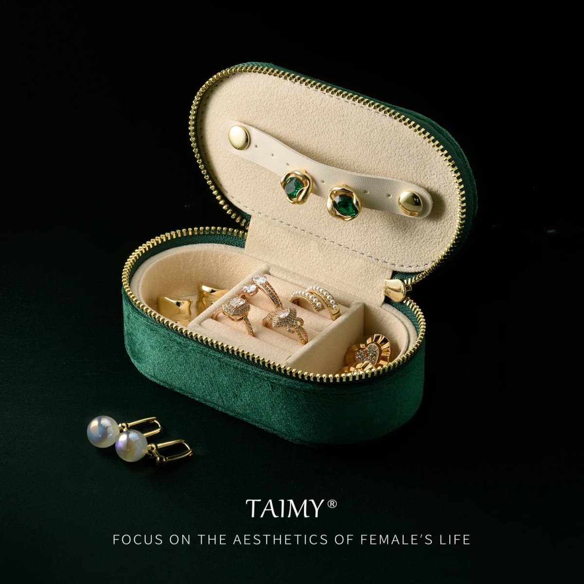 TAIMY Velvet Jewelry Box Jeweler Jewelry Gifts Custom Logo Packaging Portable Travel Ring Earrings Storage Box Jewellery Boxes