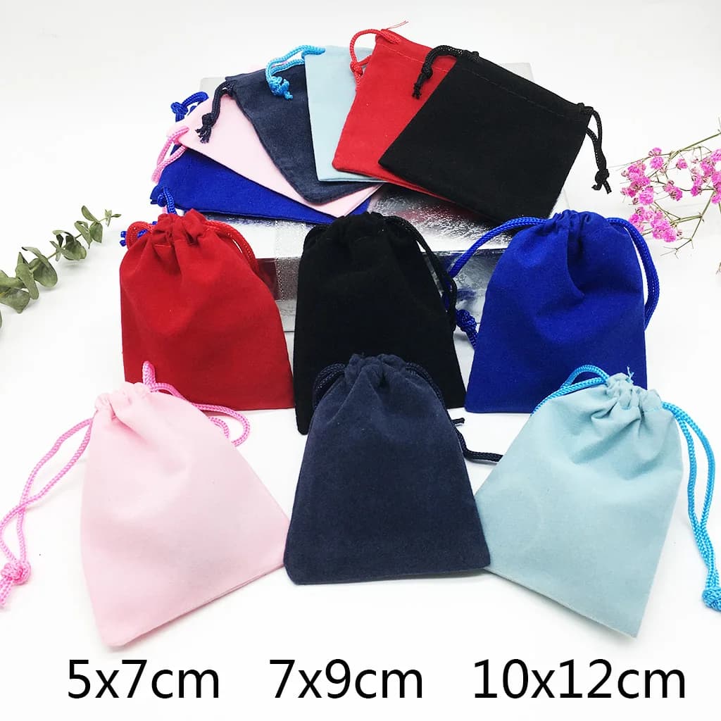 100PCS Wholesale 5*7 7*9 10*12cm Red Velvet Drawstring Bag Black Jewelry Gift Bags Christmas Pouch Cotton 3 Sizes Free Shipping