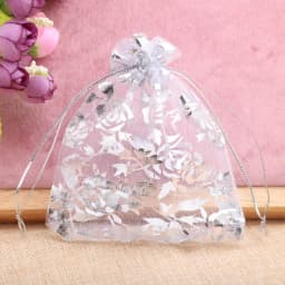50pcs Small Rose Organza Jewelry Bags 7x9cm Wedding Party Christmas Candy Gold Color Drawstring Packaging Pouches Wholesale