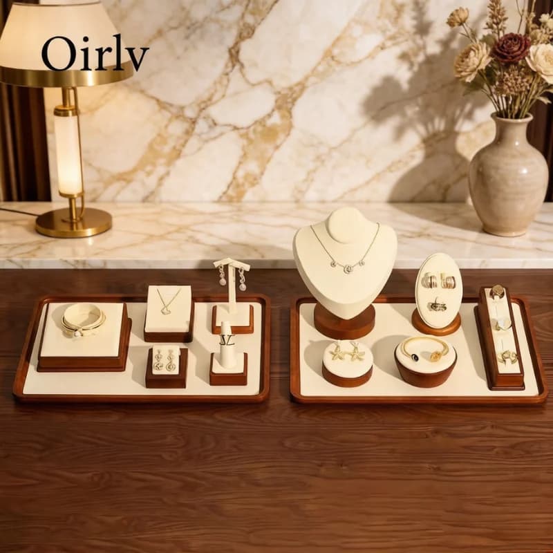Oirlv Solid Wood Jewelry Tray Bracelet Ring Display Props Sets Jewelry Organizer Holder Necklace Display Stand Jewelry Plate