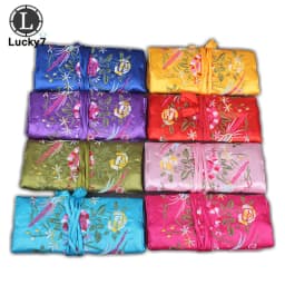 Embroidered Jewelry Storage Bag Chinese Wind Silk Jewelry Organizer Travel Pouch Ring Necklace Zipper Embroidery Bird Roll Bag