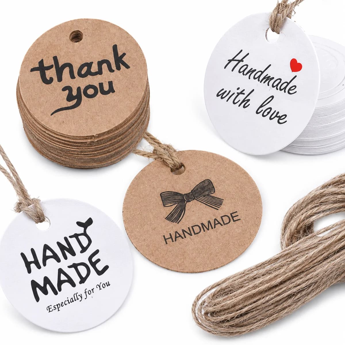 100pcs Vintage Round Paper Gift Tags Blank Thank You And Handmade Labels On The Back For Small Business Packaging With Twine