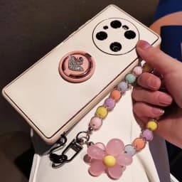Homefish Ins Kawaii Flower Beaded Phone Wrist Lanyard Macaron Round Bead Anti-lost Keychain Short Mobile Phone Pendant