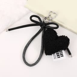 Sweet Plush Love Heart Bag Charm Keychain Pendant with Woven Rope Bow for Backpack Car Key Decoration Keyring