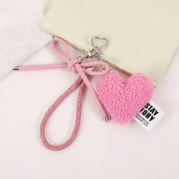 Sweet Plush Love Heart Bag Charm Keychain Pendant with Woven Rope Bow for Backpack Car Key Decoration Keyring
