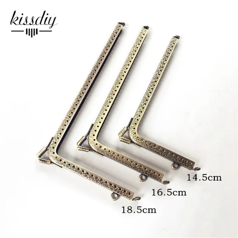 10 PCS 14.5 16.5 18.5cm L Shape Embossed Bronze Right Angle Coins Purse Frames DIY Metal Kiss Clasp Bags Accessory Parts