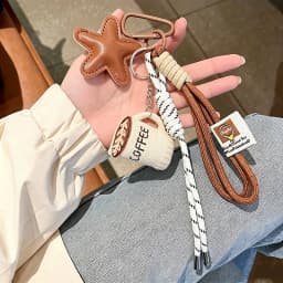 Bag Charm Cartoon Linen Embroidery Coffee Cup Pendant Lightweight Portable Cute Keychain for Backpack DIY Decor Charm Accessorie