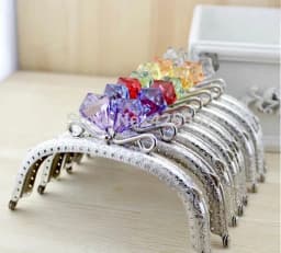12.5CM arc Crystal diamond stone Candy bead Coins purse frame silver Kiss Clasp Metal-opening Bag accessories 10pcs