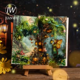 JIANWU Firefly Lamp Series Vintage Flower Light Landscape Material Collage PET Sticker Creative DIY Journal Scrapbook Stationery