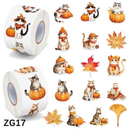 500Pcs /1 Rolls 2.5cm/1inch Autumn Maple Leaves and Cats Sticker Decoration Gift Box Sticker Label Stationery Sticker