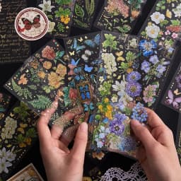 20 Sheets/pack Flowers Plants Letters PET Hot Stamping Gilding Stickers Journal Scrapbook Hand Ledger Decorative Material