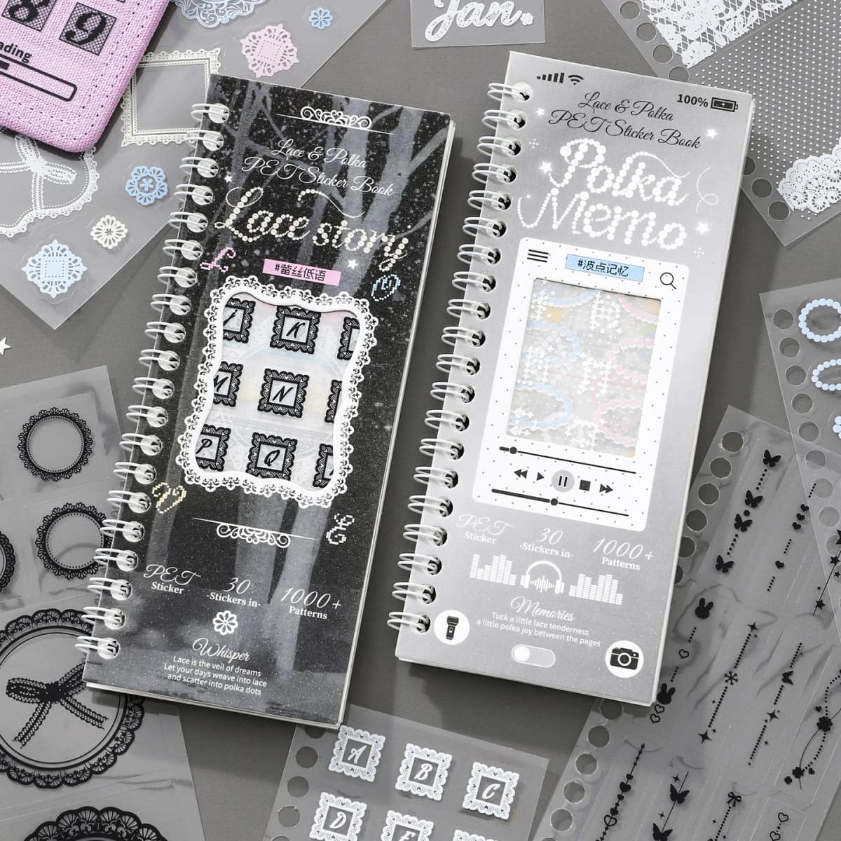 Journal GO 30pages Lace Polka Dot PET Stickers Book Aesthetic Scrapbook DIY Cute Sticker for Card Journal Diary Craft Decorat