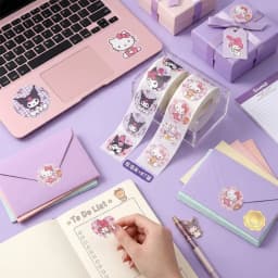 Sanrio Kuromi Stickers, Waterproof Roll Paper Stickers, Cinnamon Dog and My Melody Cartoon Waterproof Stickers
