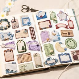 Journal GO 15pcs Vintage Woven Style Stickers, Embossed Hard Card Tags & Labels for Scrapbooking, Journaling, Planners & Crafts
