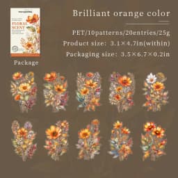 JIANWU 20 Sheets Floral Scent Series Vintage Flower Landscaping Material Collage PET Sticker Creative DIY Journal Stationery