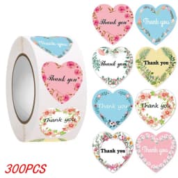 100-500pcs Heart Thank You Stickers Flowers Decorative Sealing Stickers for Wedding Gift Packaging Small Business Supplies 1inch