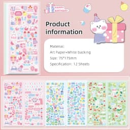 MOHAMM-Cute Cartoon Glitter Laser Animal Stickers, Photo Frames Greeting Cards, Diary Journal Decorative Materia, 12 Sheets