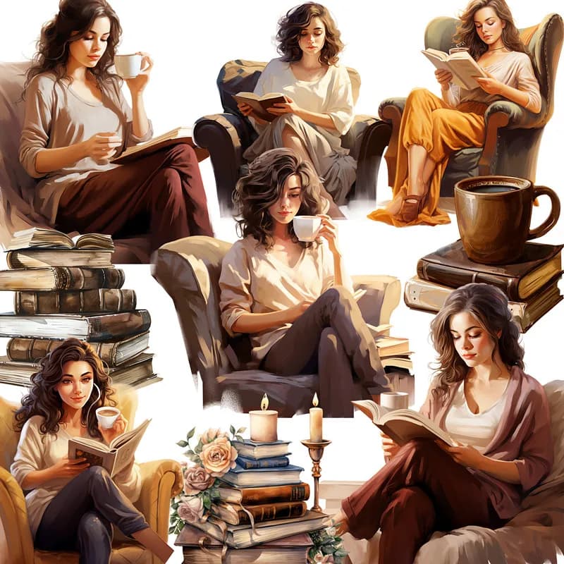 20Pcs/Pack Coffee Reading Girl Sticker DIY Craft Scrapbooking Album Junk Journal Decorative Stickers