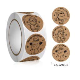 500pcs/ROLL Kraft Paper Christmas Stickers New Year Thank You Stickers Christmas Decoration for Card Gift Box Package 1inch