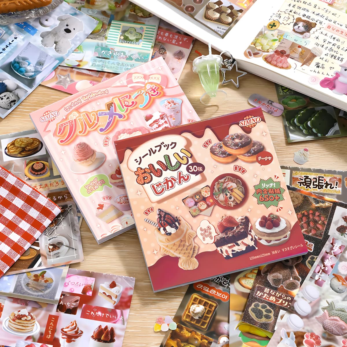 30P Die-Cut Sticker Book - Japanese Food & Dessert Vintage Showa Style - Glitter Matte Glossy Finish - 650+ Cute Elements