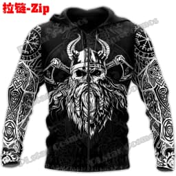 Raven Odin Tattoo Helm of Awe Runes 3D Printed Fashion Men's Zipper Hoodie Autumn Streetwear Unisex Casual Zip Up Hoodies HW62
