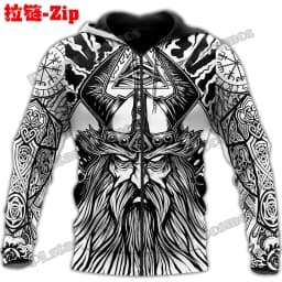 Raven Odin Tattoo Helm of Awe Runes 3D Printed Fashion Men's Zipper Hoodie Autumn Streetwear Unisex Casual Zip Up Hoodies HW62