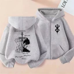 Anime Berserk Griffith with Guts Merch Zipper Hoodie Retro Manga Skull Knight Gatsu Zodd Zip Up Jacket Men Women Fashion Hoodies