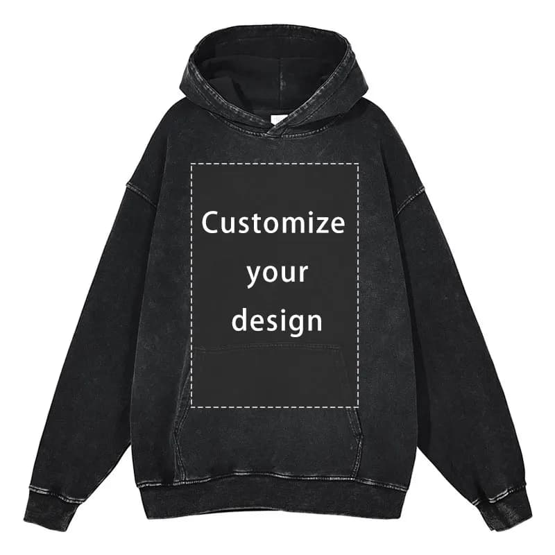 Customized Design Hoodie HD DTG Printing Vintage Washed Hooded Sweatshirts Hip Hop Oversized Pullover Harajuku Hoodie Men Cotton