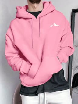 Men's Autumn and Winter Casual Fashion Loose Mountain Graphic Print Long Sleeved Hooded Sweatshirt Warm Pullover