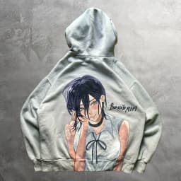 DENJIxREZE hoodies grey y2k chainsawman pullover streetwear top harajuku oversized sweatshirt zipper hoodie women men clothes