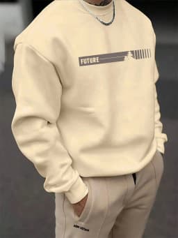 Men's Autumn and Winter Fashionable Casual Loose Futune Letter Graphic Printed Long Sleeved Round Neck Sweatshirt