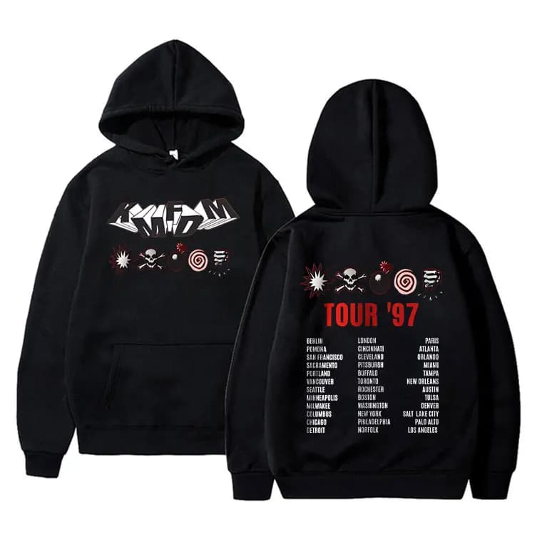 Rock Band Kmfdm Tour 97 Graphic Hoodie Men Women's Vintage Gothic Punk Pullover Hoodies Unsiex Casual Fleece Cotton Sweatshirt