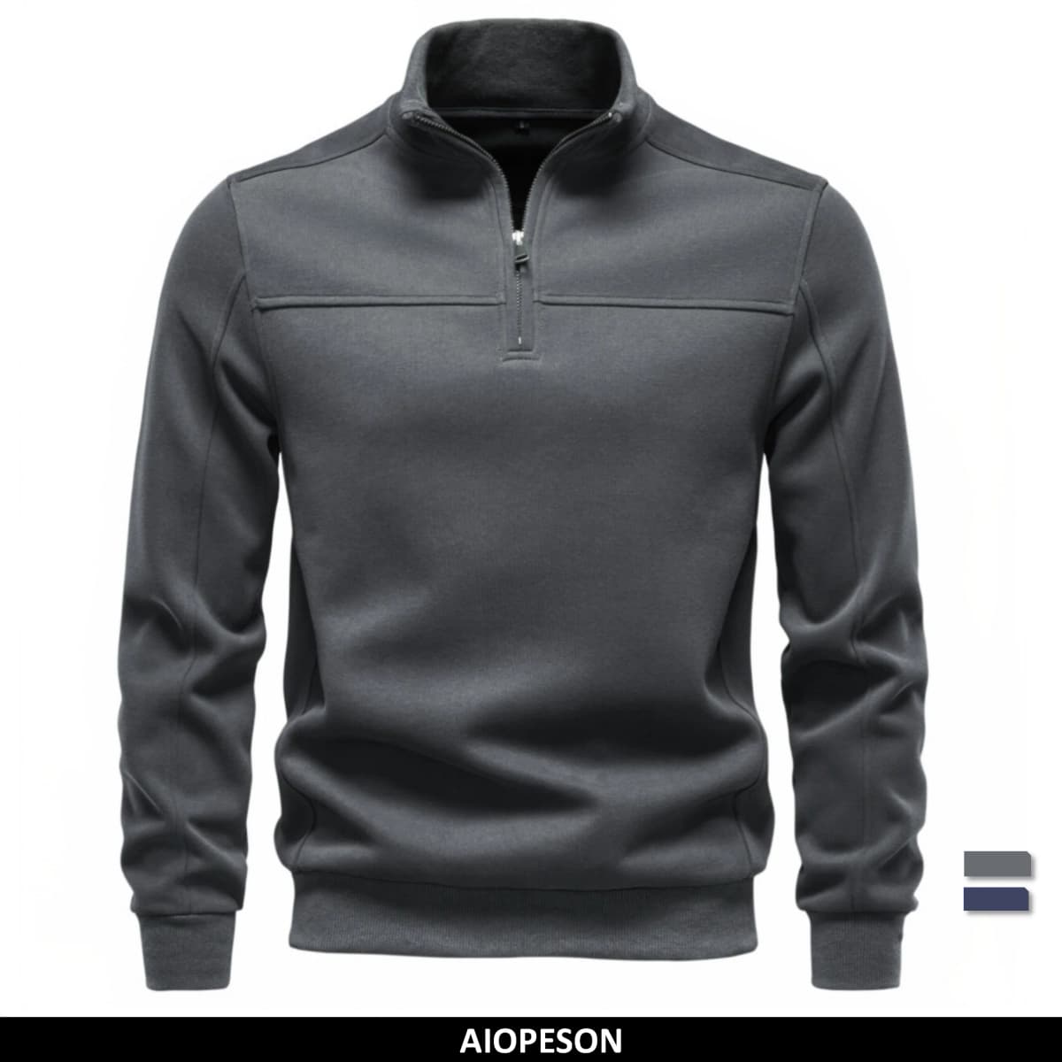 2026 Half Zip Mock Neck Cotton Sweatshirt Solid Color Casual Fall Winter Men Long Sleeve Pullover Warm Cozy Basic Jumper Male