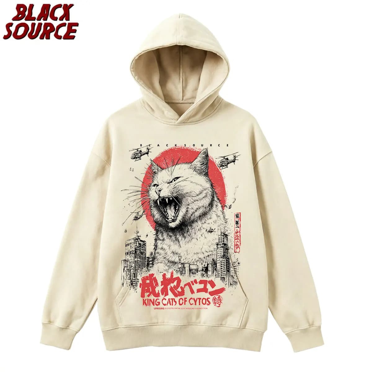 T251 Funny Cute Japanese Cat Graphic Hoodie, Cat Lover Pullover Sweatshirt, Women's Casual Streetwear, Artistic Print