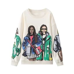 Sivatu TRAF Women Sweatshirts 2026 New Fashion Beauty Girls Print Casual Sweatshirts Female O Neck Hoodies Chic Pullovers Tops
