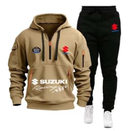 Suzuki Motorcycle Racing Team 2026 New Men's Half Zipper Hoodie and Pants Set Spring Men's Sportswear Women's Set