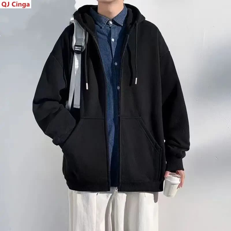 Men's Spring 2027 Hooded Sweatshirt Jacket, Lightweight and Loose-Fitting Fall Top, Available in Gray, Black, and Brown.
