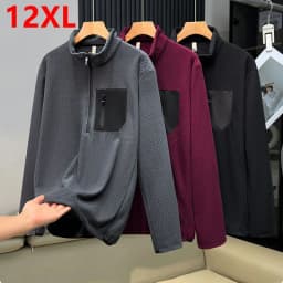 Autumn Winter Wave Fleece Plus Size Mountain Outdoor Men Thermal Locking Warm Fleece Half-Zip Pullover Sweatshirt190kg 12XL