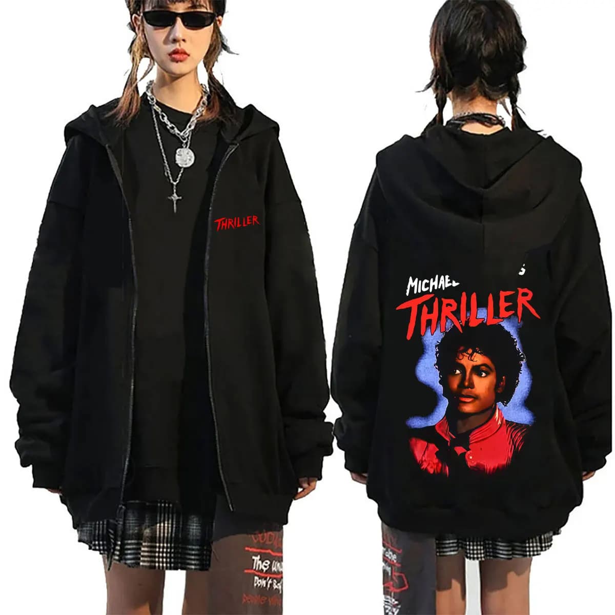 Michael Jackson Thriller Merch Zipper Hoodie Men Women Vintage Gothic Rock Zip Up Jacket Coat Men's Fashion Oversized Streetwear